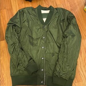BLANK NYC Reversible Nylon & Fleece Green Bomber Jacket